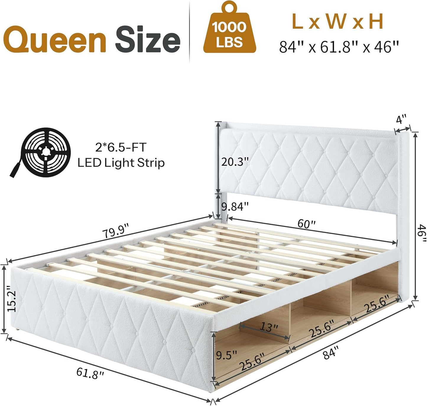 Queen Size Bed with 6 Storage Cabinet