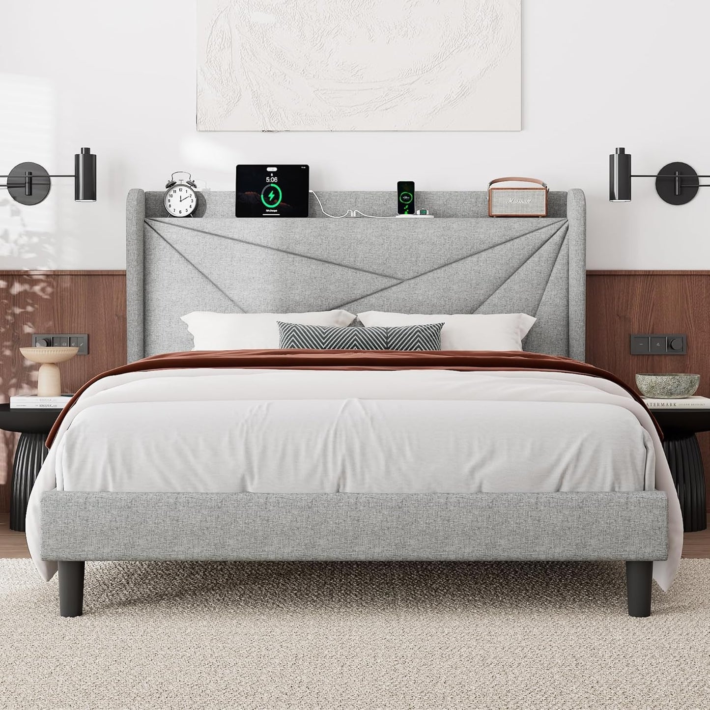 Full Size Bed With Charging Station