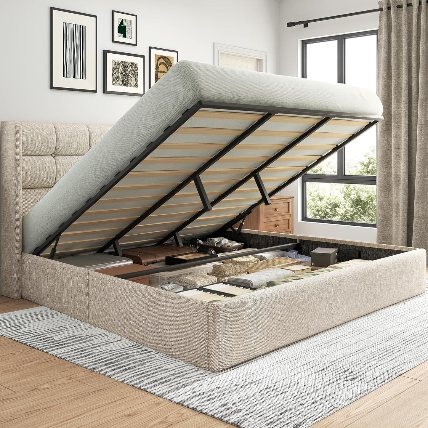 Lifezone King Size Lift Up Storage Bed Frame