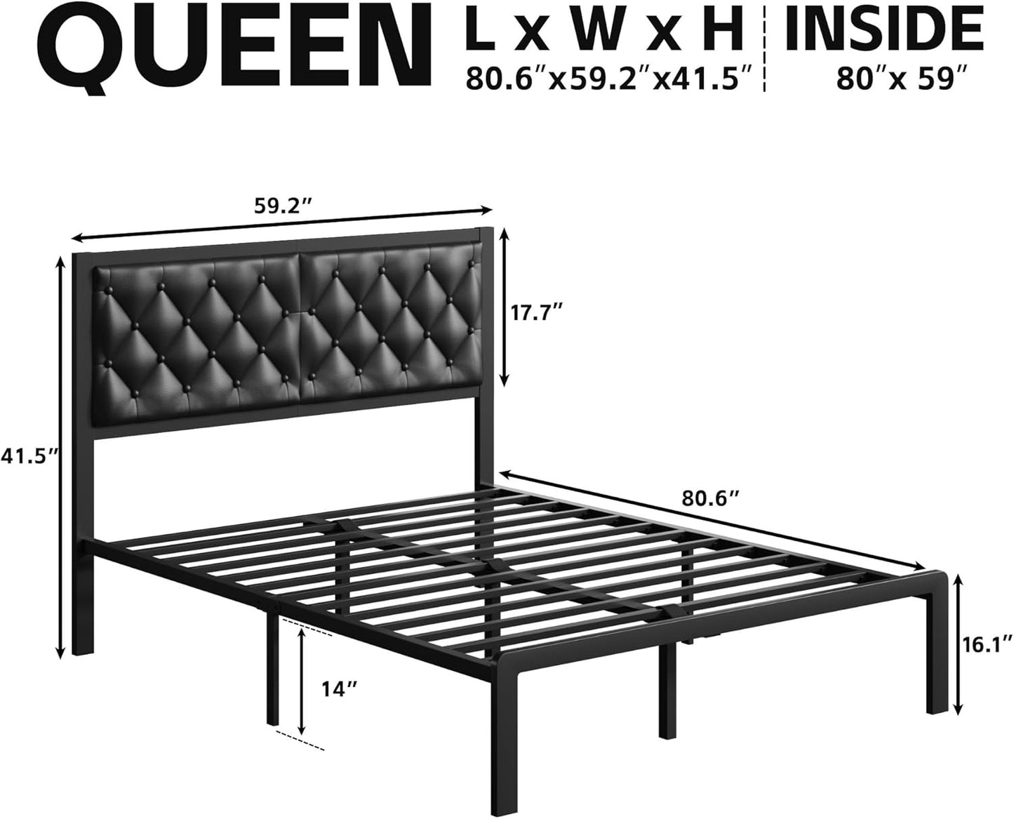 Queen Bed Frame with Headboard