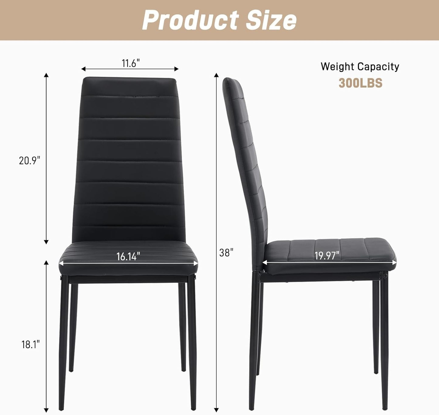 PU Leather Balck Kitchen Chairs