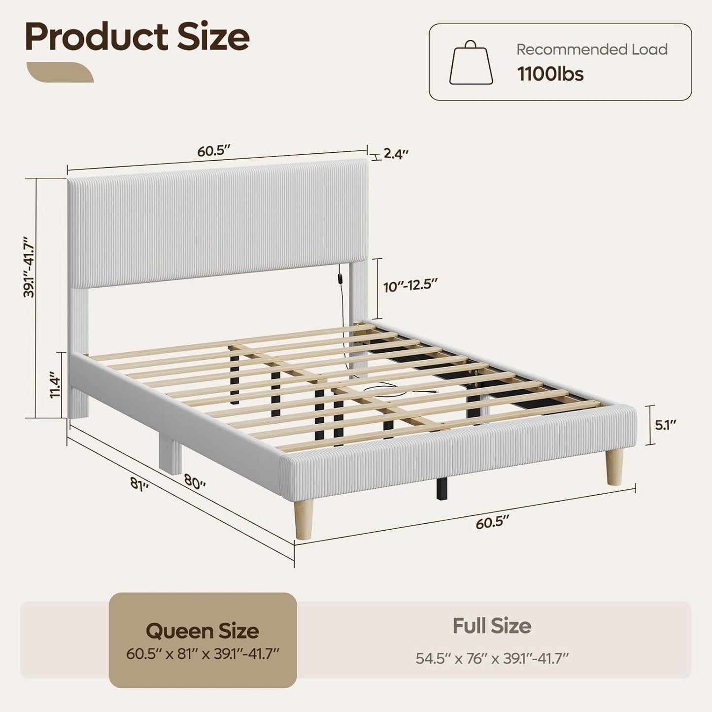 Queen Bed with Adjustable Headboard