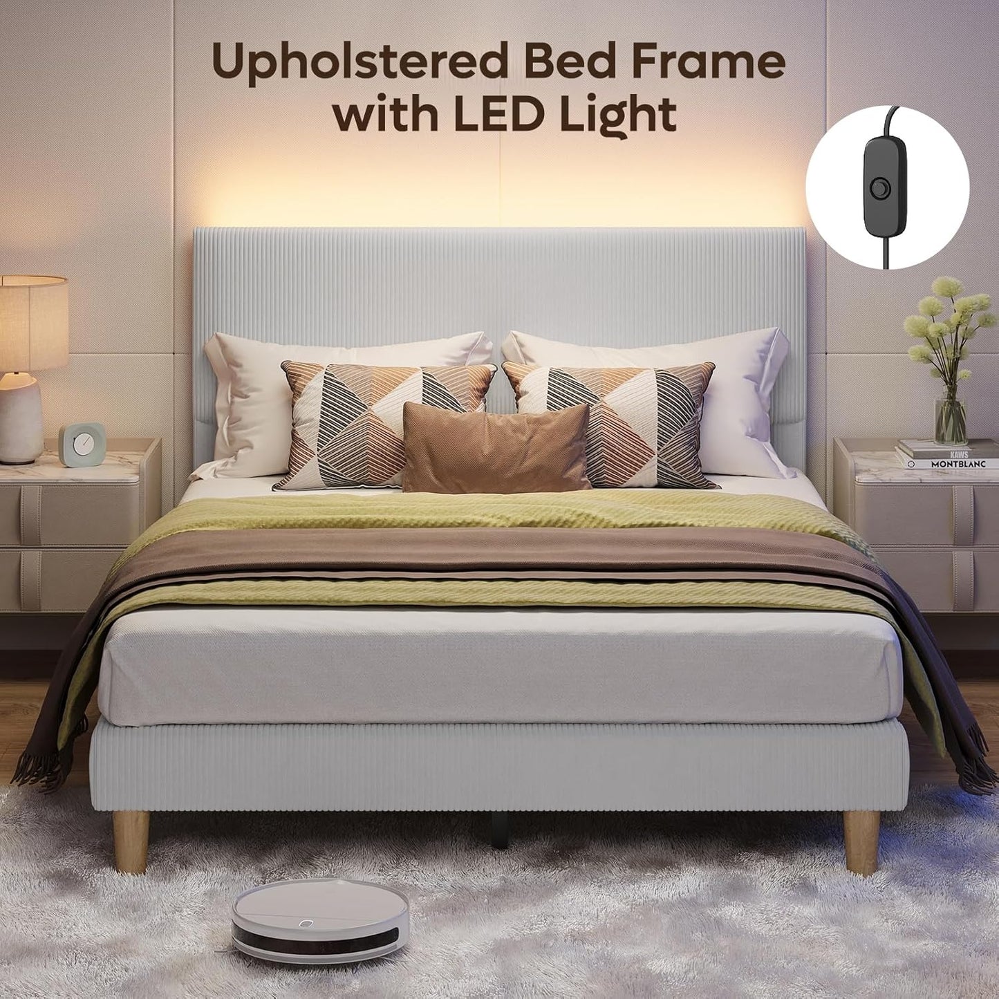 Queen Bed with Adjustable Headboard