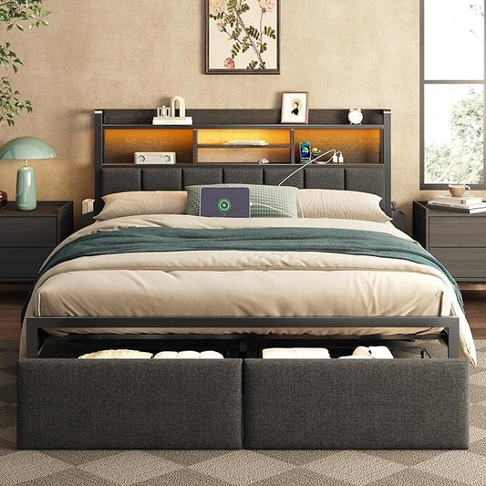 Furnulem Queen Bed Frame with Storage Drawers