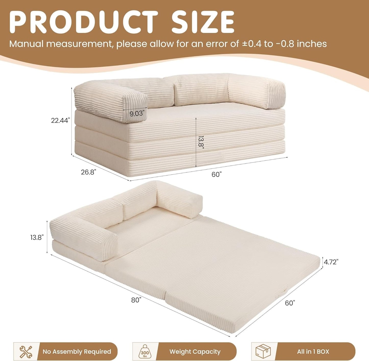 Convertible Sofa Bed Queen,5-in-1