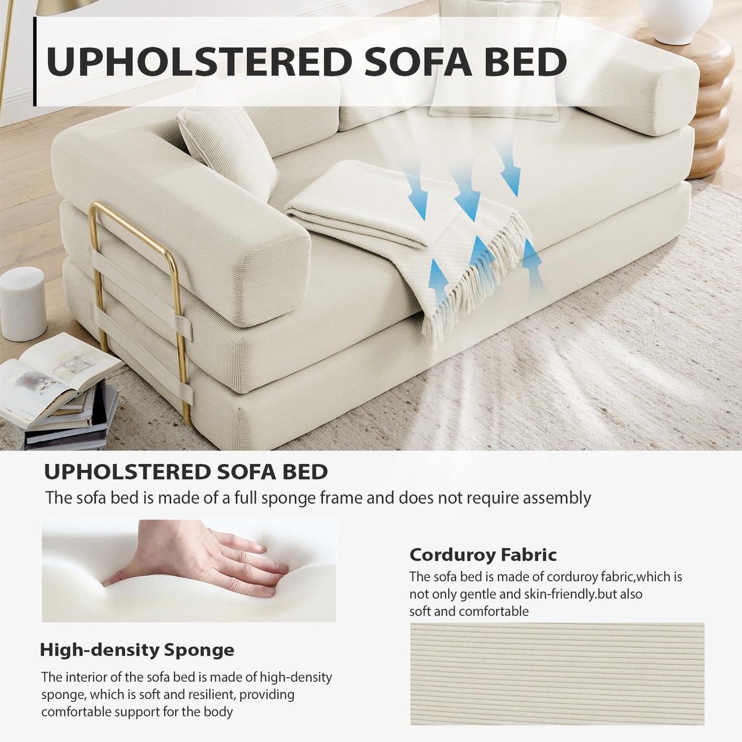 HANXIN 78 Inch Convertible Sleeper Sofa Bed