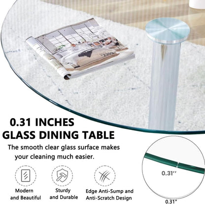 HYYTEIBL 23.4" Round Glass Dining Table