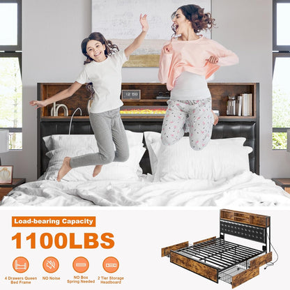 EnHomee Queen Bed Frame with 4 Storage Drawers